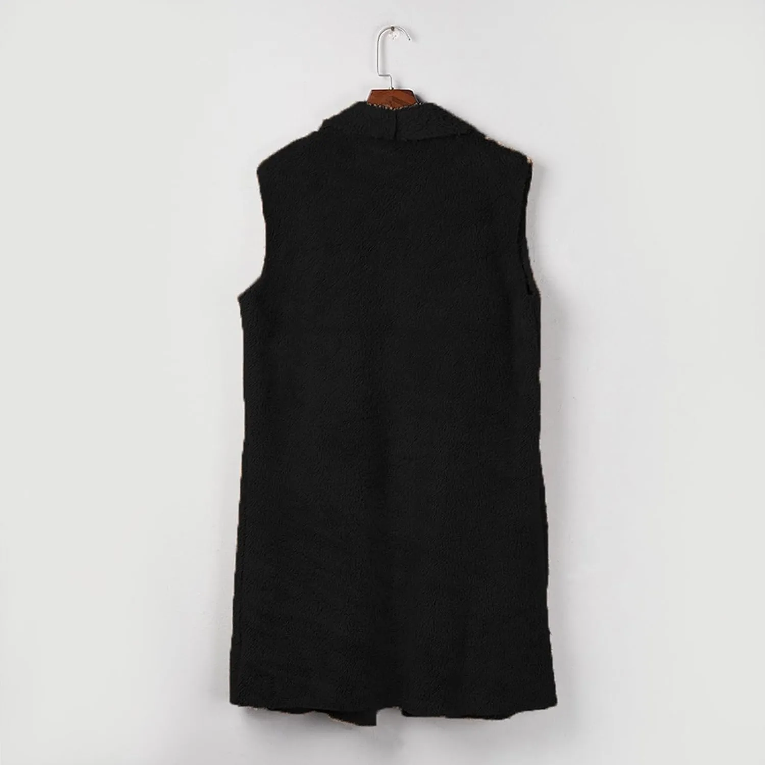 Winter Coats for Women 2024 Casual Sleeveless Sherpa Vest with Pockets Open Front Fleece Long Cardigan Fuzzy Jacket