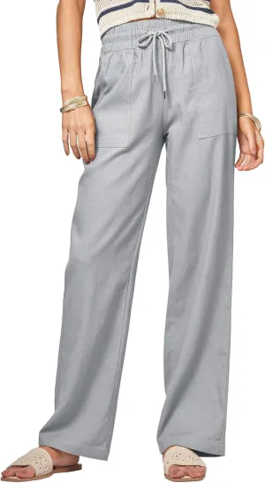 Women Linen Pants Wide Leg Palazzo Pants Cotton Linen Drawstring Summer Pants with Pockets 29"/31"/ 33"