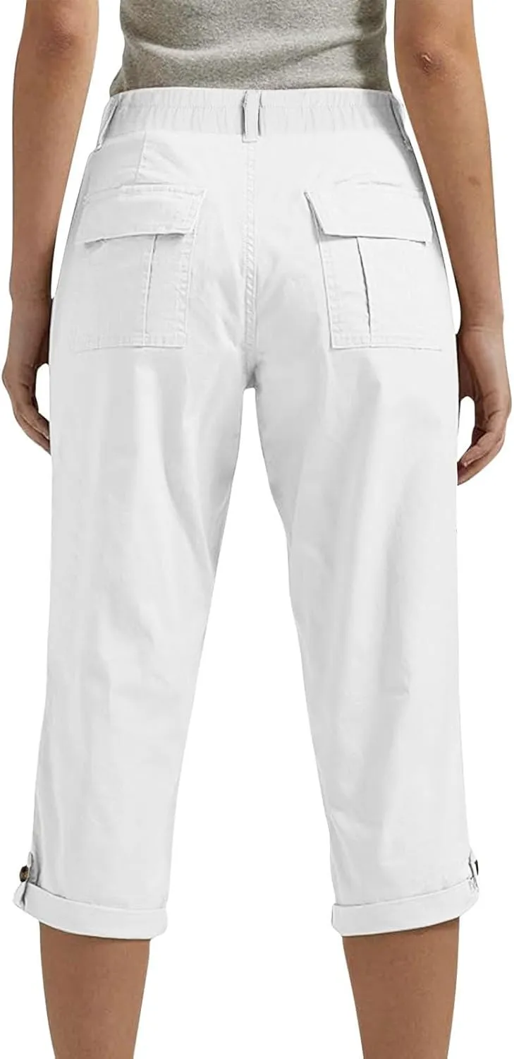 Womens Capris with Pockets Stretch Lightweight Casual Cargo Pants Rolled Hem Summer Cropped Trousers Outdoor Clothes