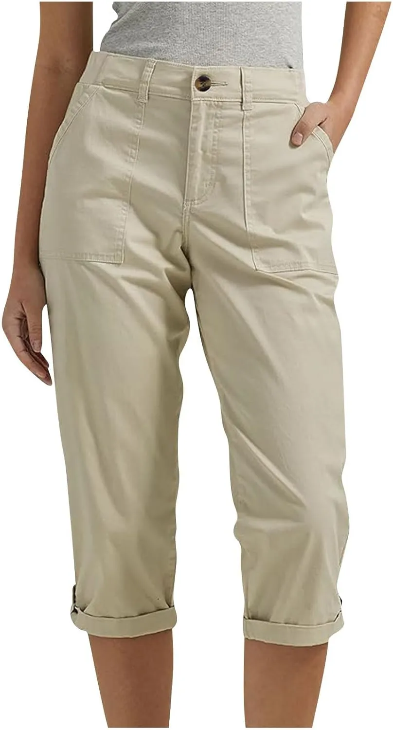 Womens Capris with Pockets Stretch Lightweight Casual Cargo Pants Rolled Hem Summer Cropped Trousers Outdoor Clothes