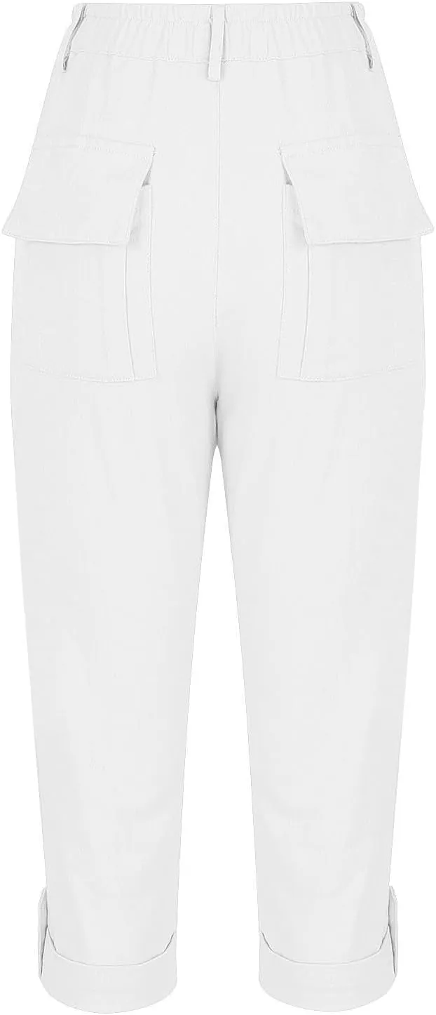 Womens Capris with Pockets Stretch Lightweight Casual Cargo Pants Rolled Hem Summer Cropped Trousers Outdoor Clothes