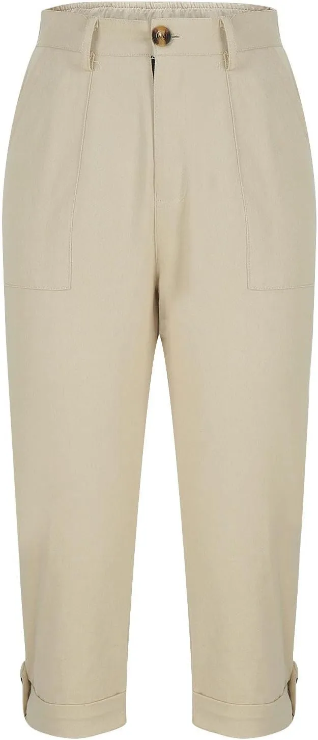 Womens Capris with Pockets Stretch Lightweight Casual Cargo Pants Rolled Hem Summer Cropped Trousers Outdoor Clothes