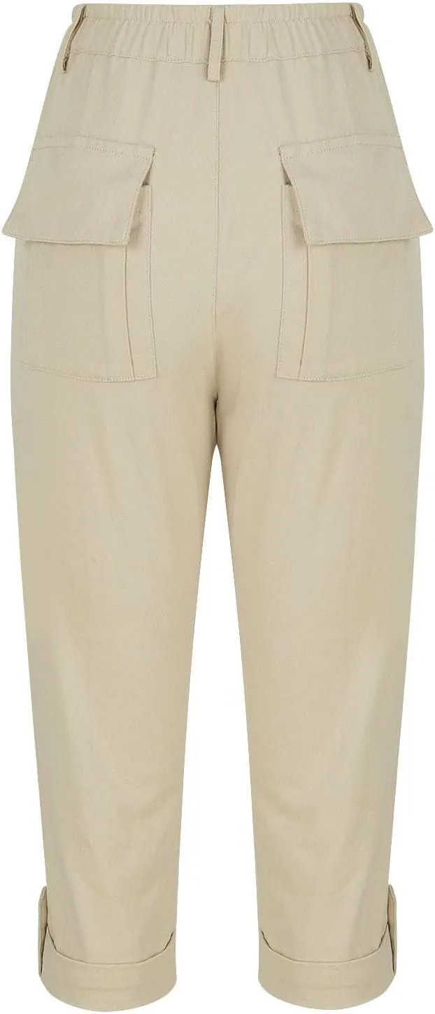 Womens Capris with Pockets Stretch Lightweight Casual Cargo Pants Rolled Hem Summer Cropped Trousers Outdoor Clothes