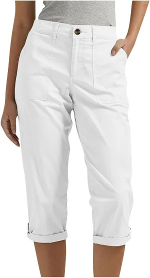 Womens Capris with Pockets Stretch Lightweight Casual Cargo Pants Rolled Hem Summer Cropped Trousers Outdoor Clothes