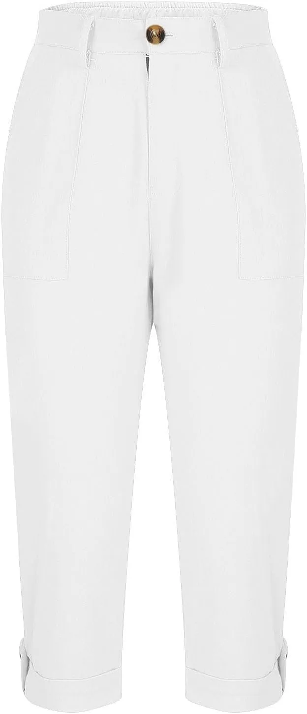 Womens Capris with Pockets Stretch Lightweight Casual Cargo Pants Rolled Hem Summer Cropped Trousers Outdoor Clothes