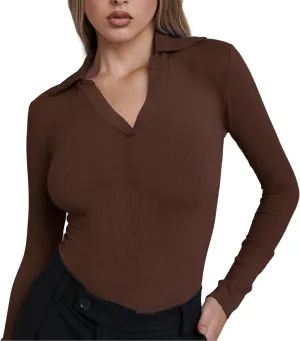 Womens Long Sleeve Square Neck Shirts Ribbed Knit Fitted Tight Tops Cute Undershirt Blouses