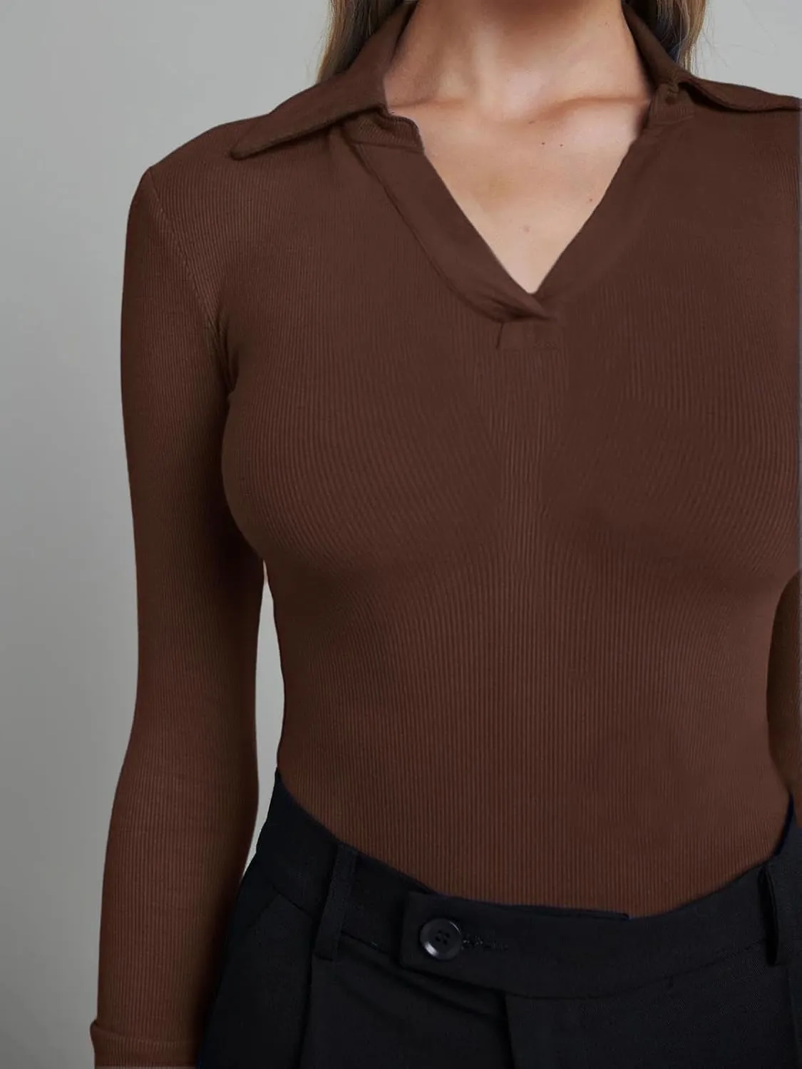 Womens Long Sleeve Square Neck Shirts Ribbed Knit Fitted Tight Tops Cute Undershirt Blouses