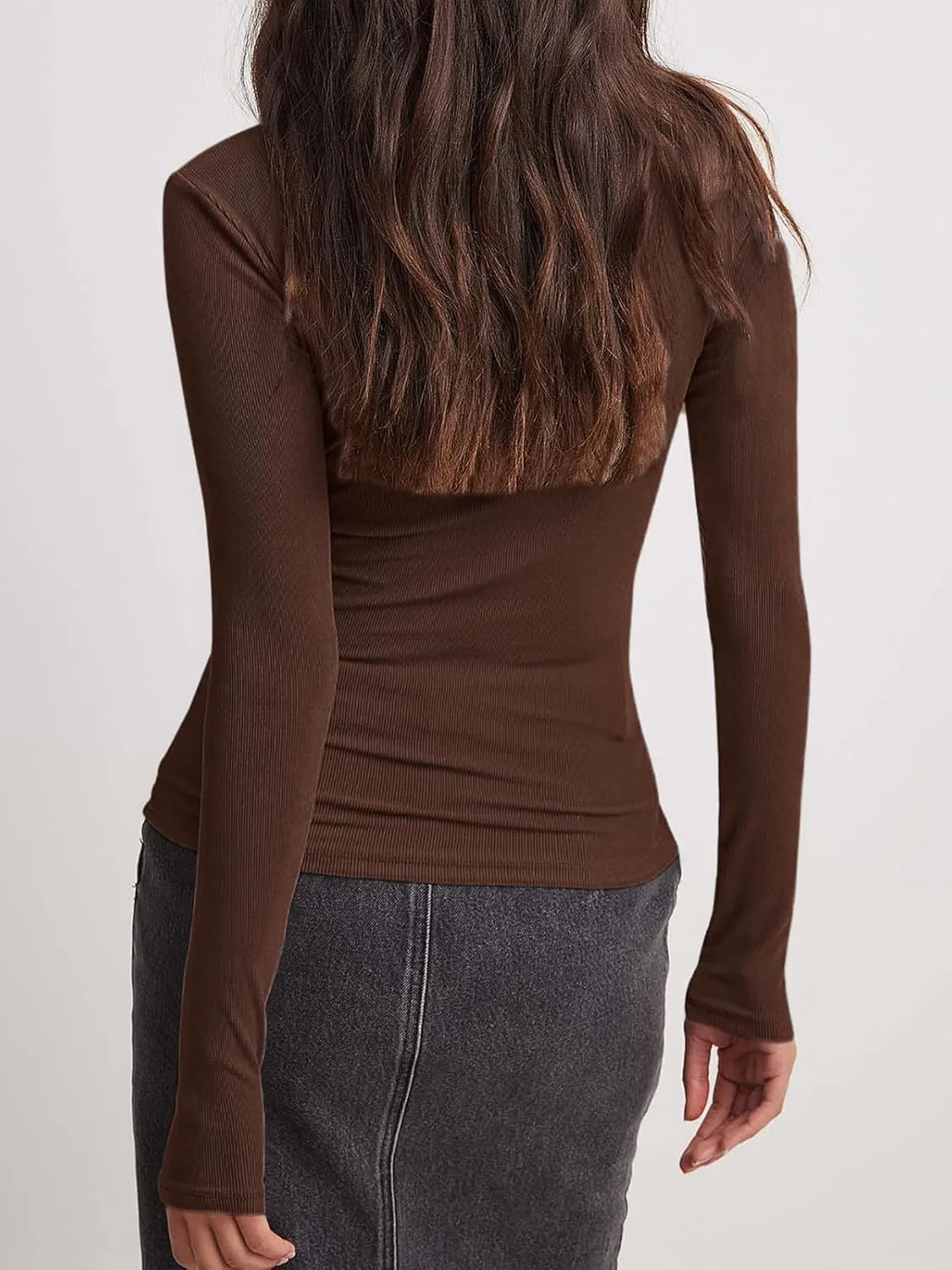 Womens Long Sleeve Square Neck Shirts Ribbed Knit Fitted Tight Tops Cute Undershirt Blouses