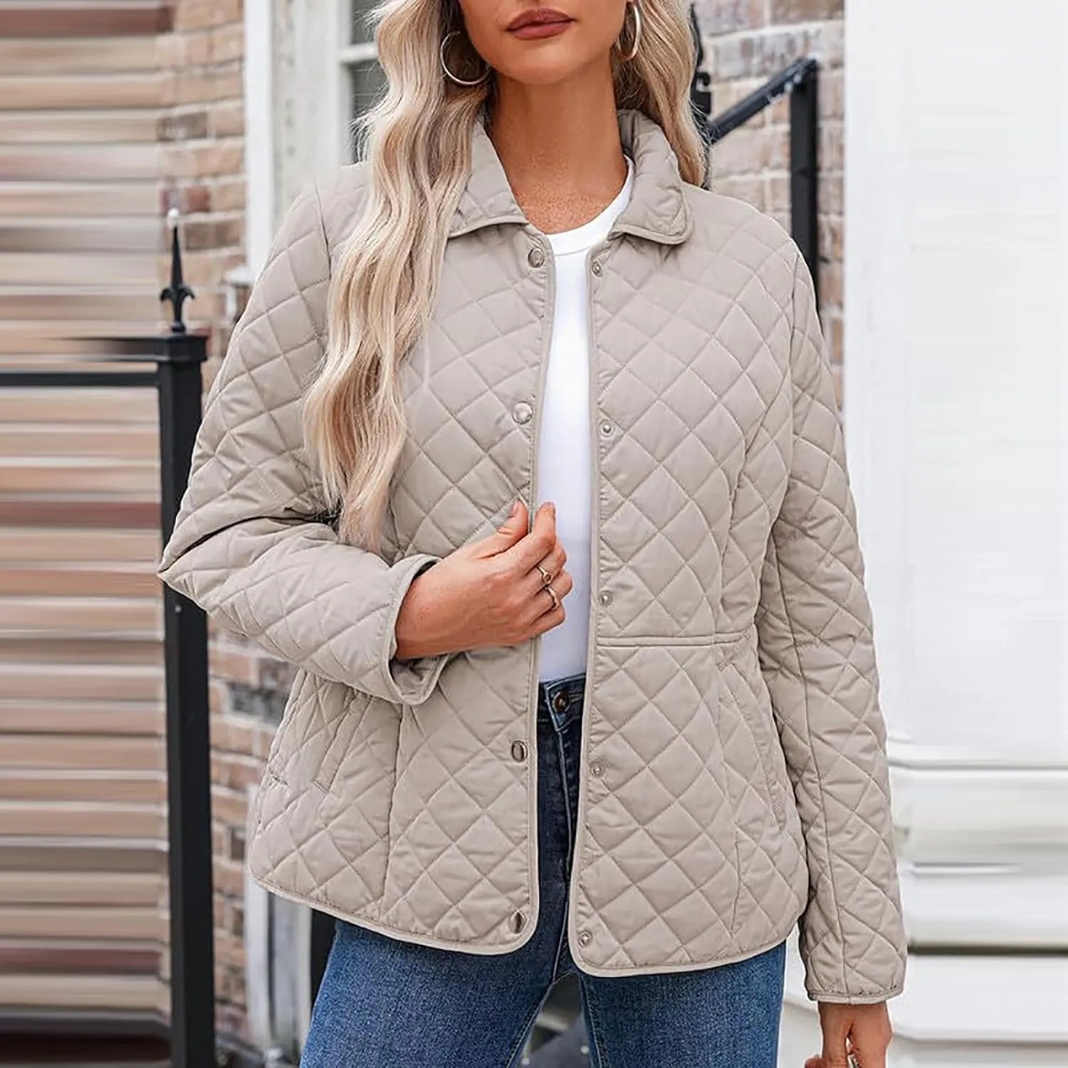 Womens Quilted Jacket Lightweight Puffer Jacket Button Down Winter Jacket Warm Insulated Jackets Padded Jacket
