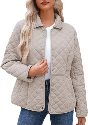 Womens Quilted Jacket Lightweight Puffer Jacket Button Down Winter Jacket Warm Insulated Jackets Padded Jacket