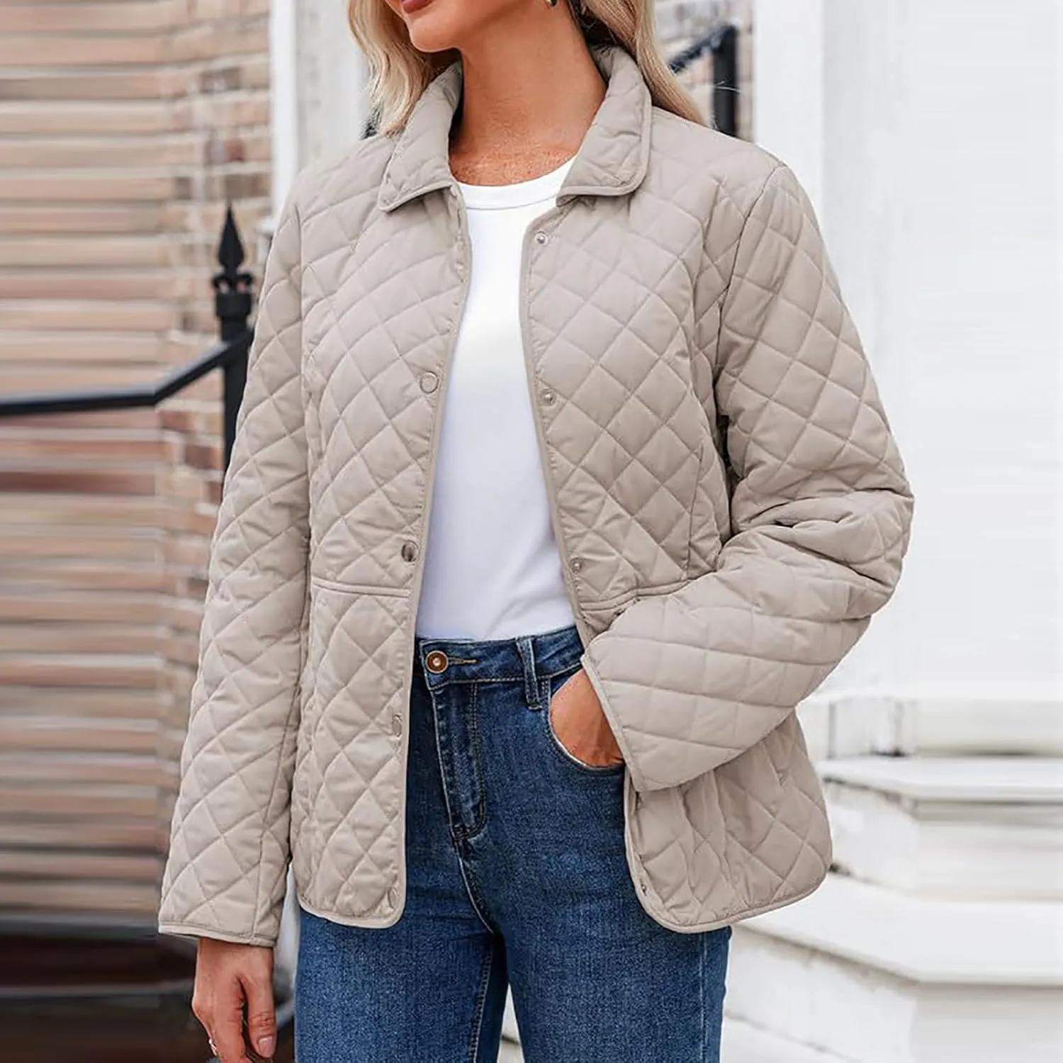 Womens Quilted Jacket Lightweight Puffer Jacket Button Down Winter Jacket Warm Insulated Jackets Padded Jacket