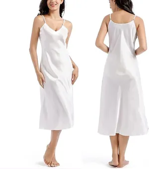 Womens Satin Nightgown Long Sleeveless Night Gowns Satin Silk Chemise Lingerie Slip Dress Nightgown Dress for Ladies