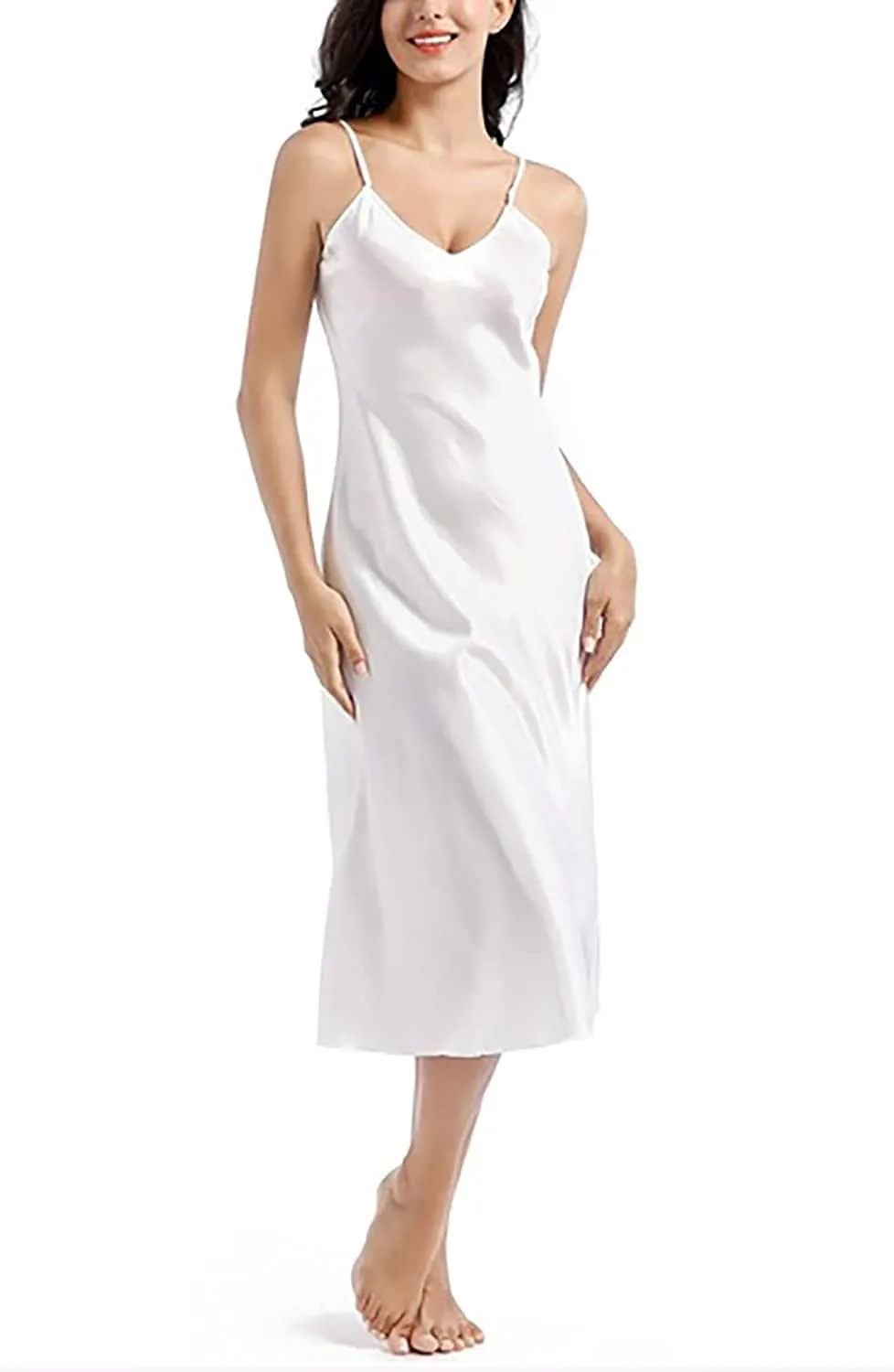 Womens Satin Nightgown Long Sleeveless Night Gowns Satin Silk Chemise Lingerie Slip Dress Nightgown Dress for Ladies