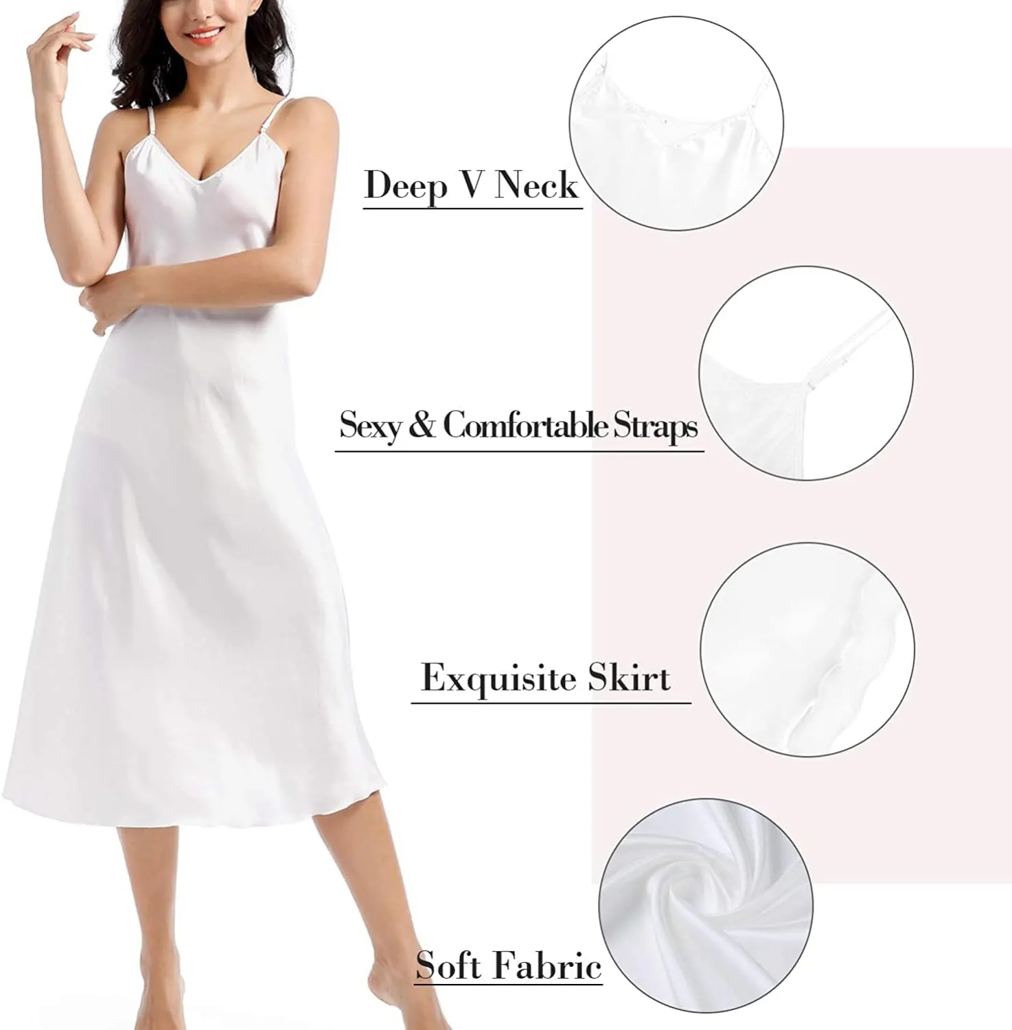 Womens Satin Nightgown Long Sleeveless Night Gowns Satin Silk Chemise Lingerie Slip Dress Nightgown Dress for Ladies