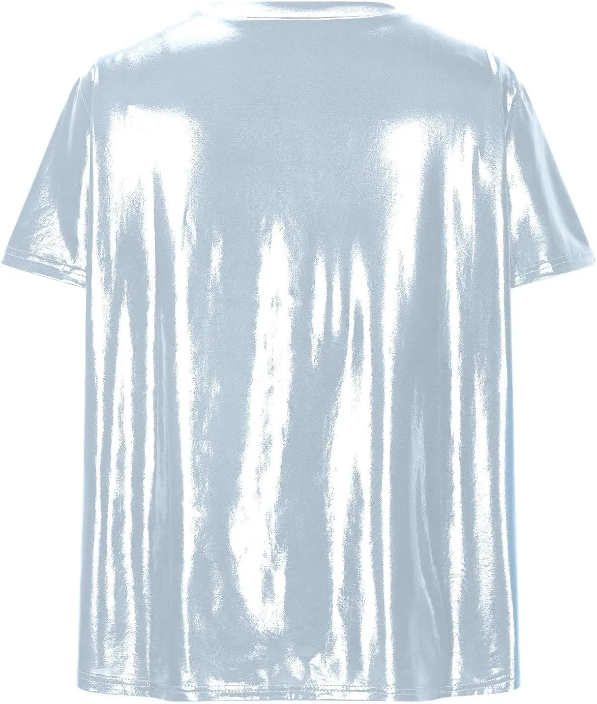 Women's Shiny Metallic Short Sleeve T Shirt Trendy Crew Neck Summer Tops Party Disco Club Tees