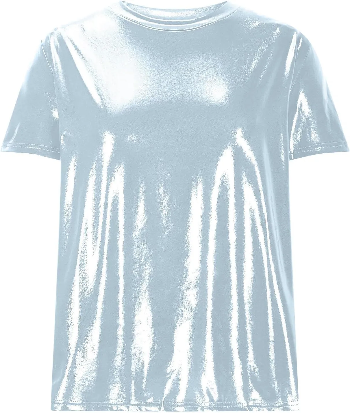 Women's Shiny Metallic Short Sleeve T Shirt Trendy Crew Neck Summer Tops Party Disco Club Tees
