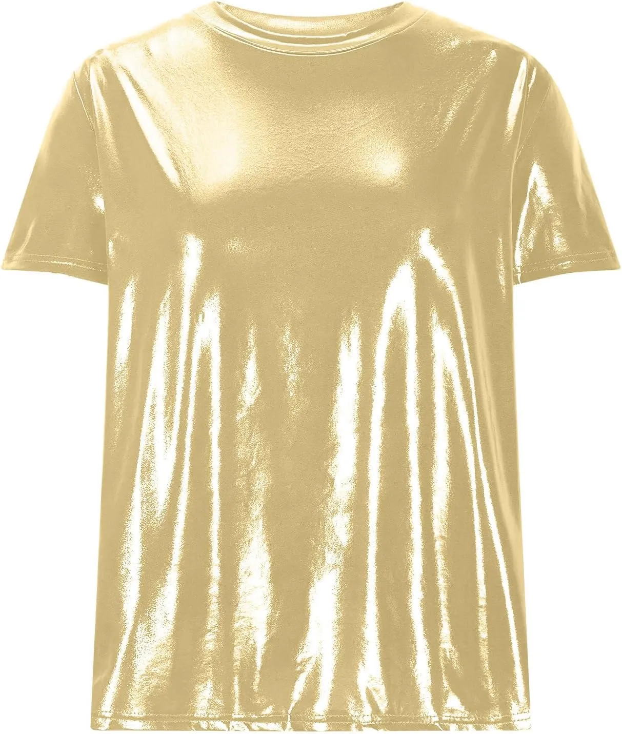 Women's Shiny Metallic Short Sleeve T Shirt Trendy Crew Neck Summer Tops Party Disco Club Tees