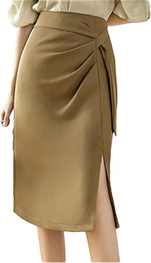 Women's Skirts Spring Vintage Solid Color High Waist Pleated Pencil Skirts